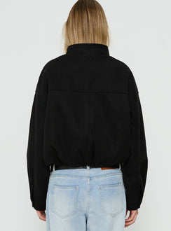 Chayden Cropped Faux Wool Bomber Jacket Black