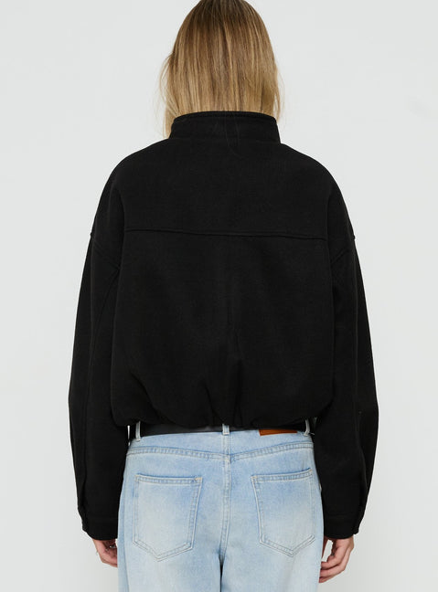 Chayden Cropped Faux Wool Bomber Jacket Black