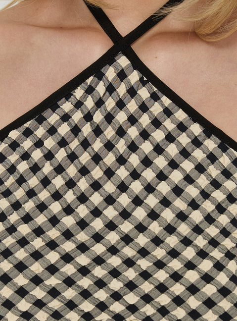 Caspiann Arrowneck Top Black / Butter Gingham