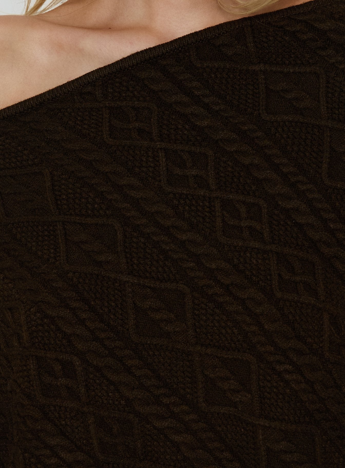 Esanna Off Shoulder Knit Poncho Brown
