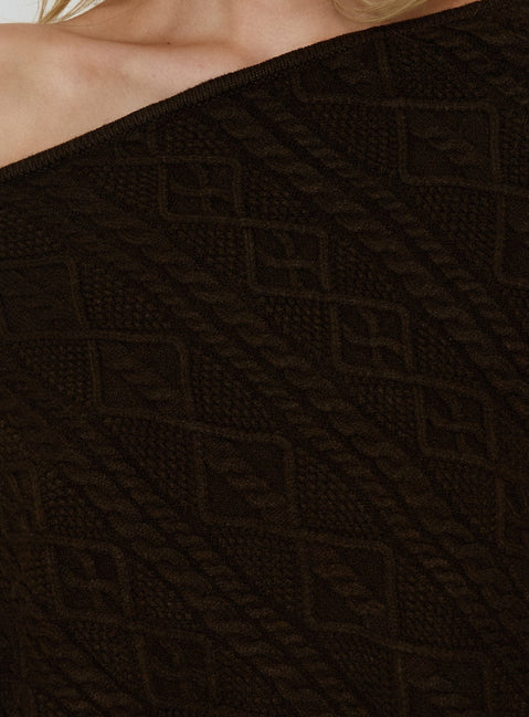 Esanna Off Shoulder Knit Poncho Brown