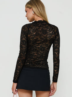 Quinbie Lace Long Sleeve Top Black