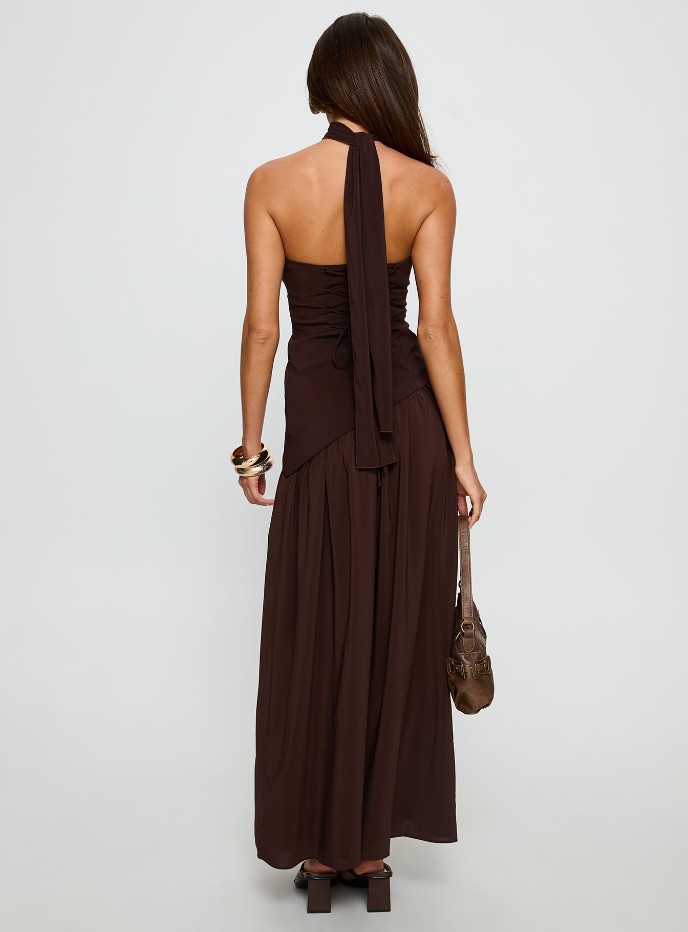 Odela Strapless Drop Waist Maxi Dress Chocolate