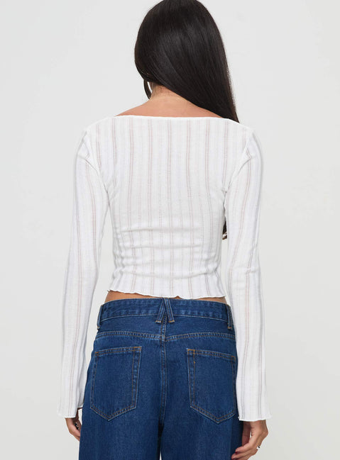 Long sleeve top Scooped neckline, knit material, button fastening at front, tie detail Good stretch, lined bust