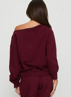 back view of model wearing Princess Polly Wellness Off the Shoulder Jumper Currant cropped Jumpers 