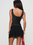 Lace mini skirt Low rise fit, ruched detail, tiered hem Good stretch, fully lined  Princess Polly Lower Impact