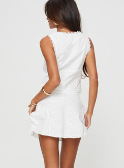 Matching set Embroidered floral print, v neckline, tie fastening at bust, split hem, lace trim, high-waisted fit, invisible zip fastening