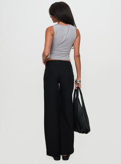 back view of model wearing Princess Polly Two Lovers Low Rise Pants Black Tall Low Rise Pants 