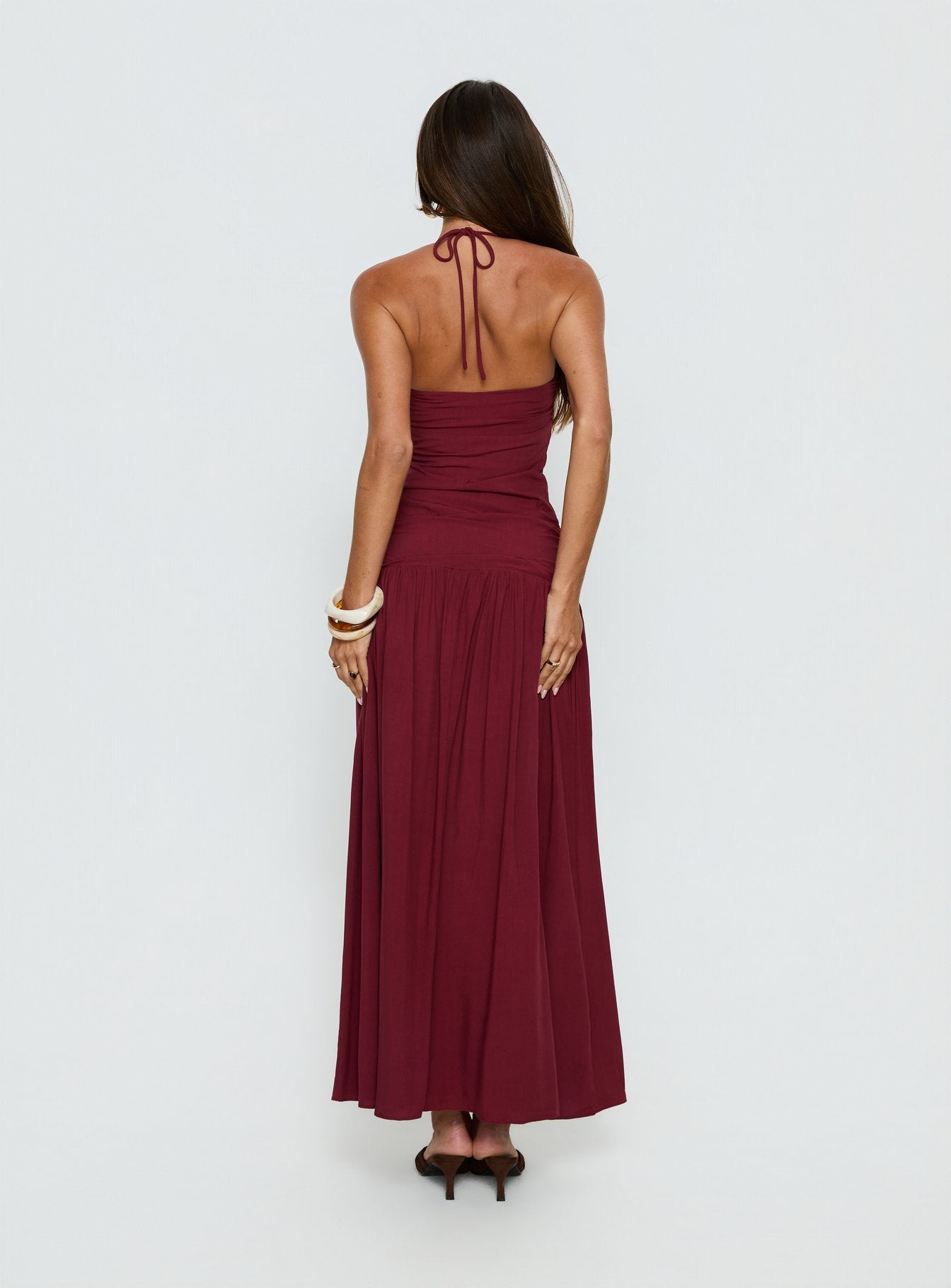 Marguerite Halter Maxi Dress Ruby Wine