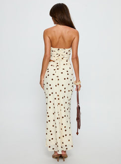 Jasira Strapless Drape Maxi Dress Cream Polka Dot
