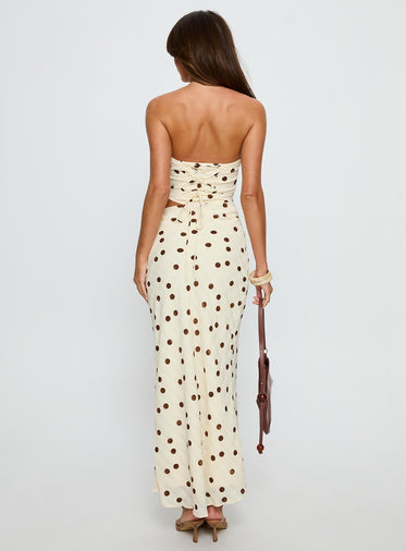 Jasira Strapless Drape Maxi Dress Cream Polka Dot