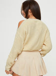 Sweater Cold shoulder design cut out, long sleeves, knit material, ribbed cuffs and waist Good stretch, unlined 