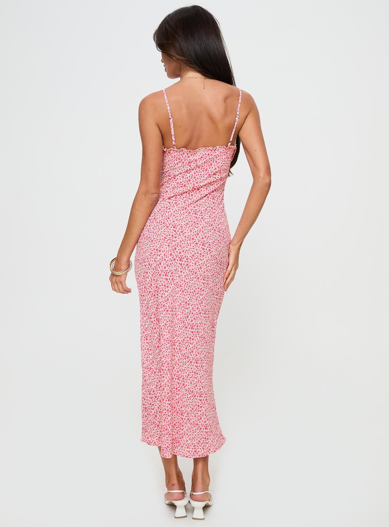 Floral print midi dress Adjustable shoulder straps, sweetheart neckline, invisible zip fastening at side