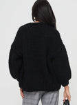 Knit cardigan  Oversized fit, drop shoulder, balloon sleeves Good stretch, unlined 