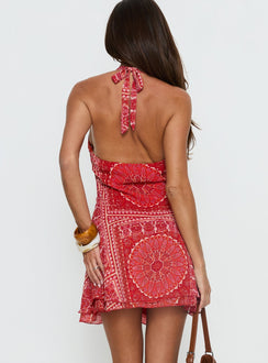 Alvira Halter Mini Dress Red Paisley
