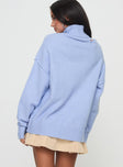 Turtleneck sweater Oversized fit, drop shoulder, ribbed trim, cut-out detail at shoulder Good stretch, unlined 