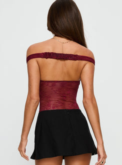 Kaitlen Sheer Bodysuit Maroon