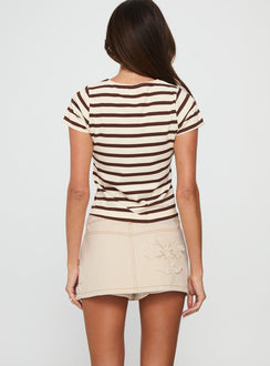 back view of model wearing Princess Polly Daisee Denim Skort Cream Mini Skirts 