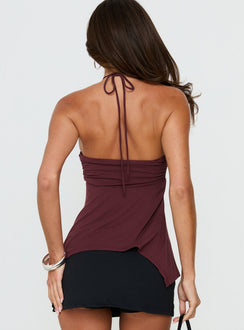 Betsey Ring Detail Tie Neck Top Burgundy