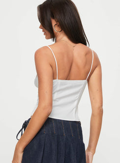 Corset top Elasticated shoulder straps, sweetheart neckline, lace trim, button fastening down front