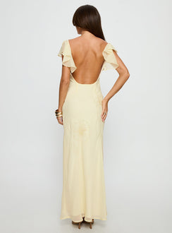 Estah Flutter Sleeve Embellished Maxi Dress Yellow