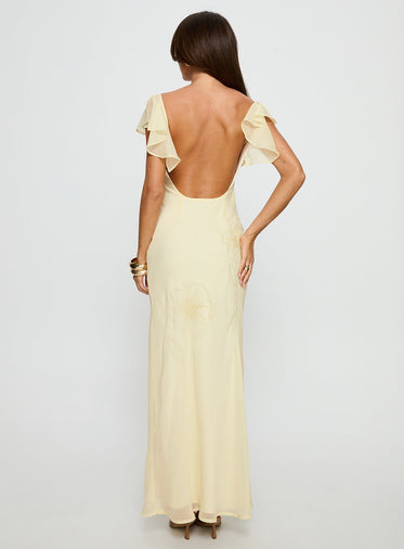 Estah Flutter Sleeve Embellished Maxi Dress Yellow
