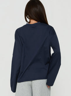 Settle Down Long Sleeve V Neck Top Navy