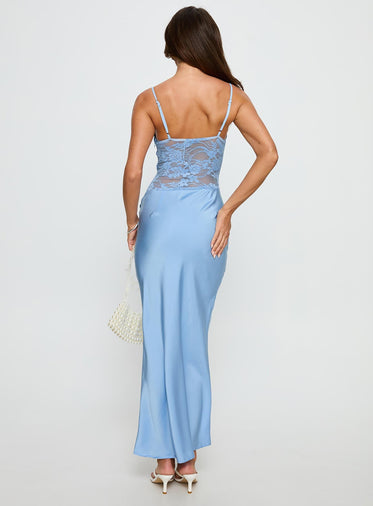 Zoetta Lace Drape Maxi Dress Blue