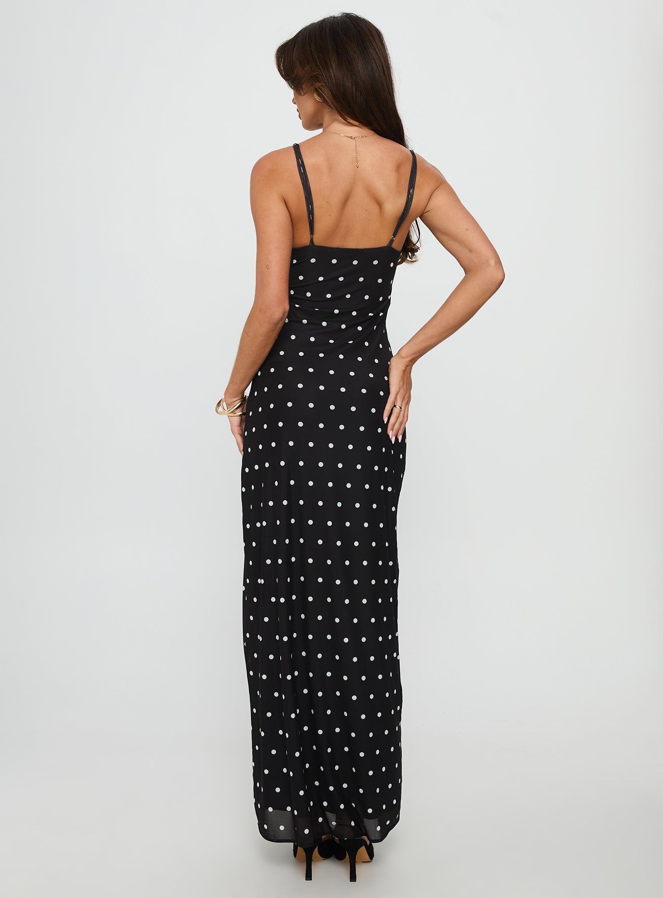 Glass Half Full Mesh Maxi Dress Black Polka