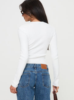 back view of model wearing Princess Polly Suzu Long Sleeve Top White Full Sleeves High Neck 