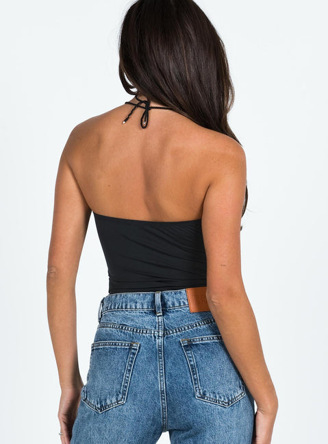 back view of model wearing Princess Polly Devra Strapless Bodysuit Black Sleeveless straight 