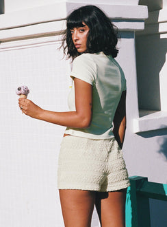 back view of model wearing Princess Polly Blooming Orchids Graphic Top Cream Short Sleeves Crew Neck 