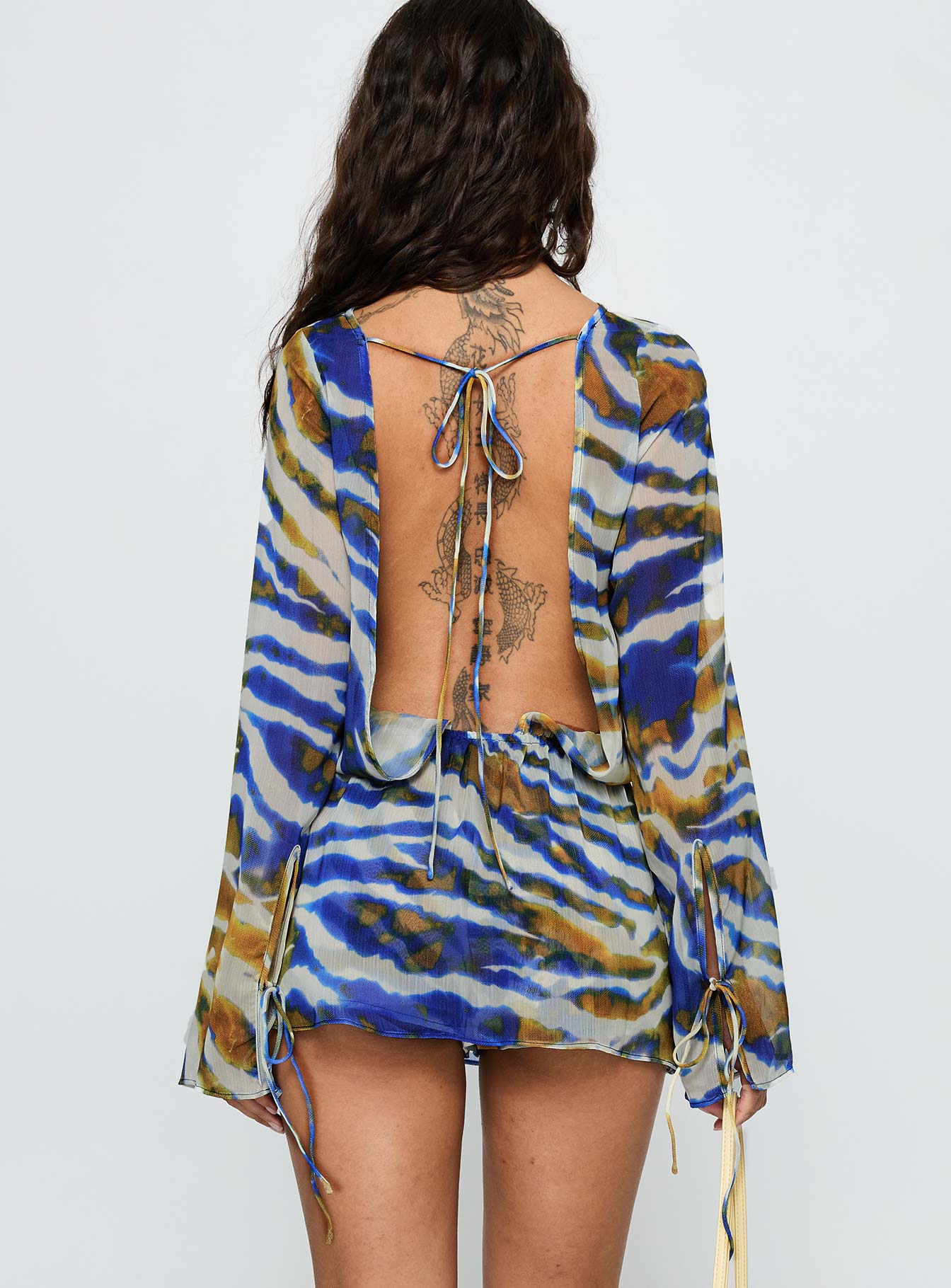 Get Closer Backless Romper Blue Zebra