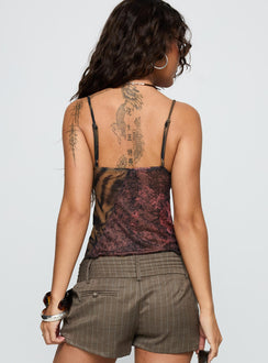 back view of model wearing Princess Polly Start A Fire Mesh Cami Top Multi Sleeveless V-Neck 