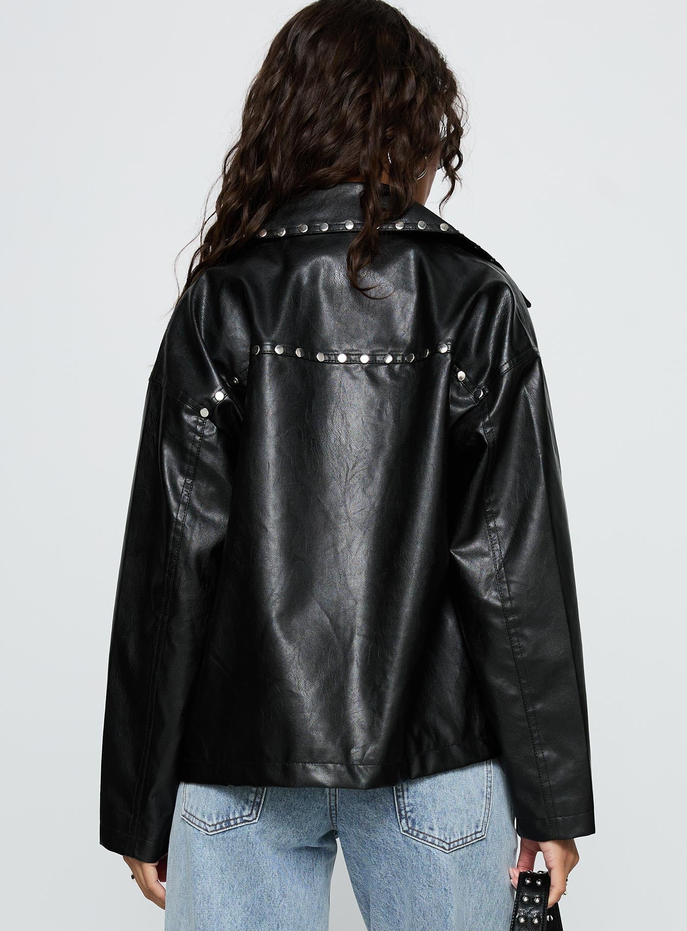 Kaeden Faux Leather Stud Detail Biker Jacket Black