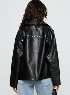 Kaeden Faux Leather Stud Detail Biker Jacket Black