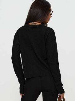 back view of model wearing Princess Polly Denmark Cardigan Black Cropped Jumpers Jumpers 