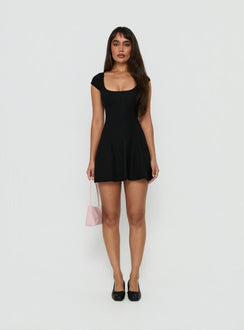 Bowee Fit and Flare Short Sleeve Mini Dress Black