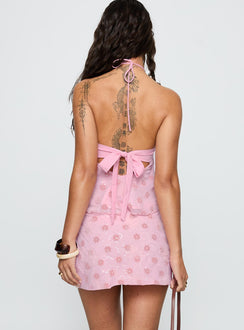 back view of model wearing Princess Polly Remembering Mini Skirt Pink Mini Skirts 