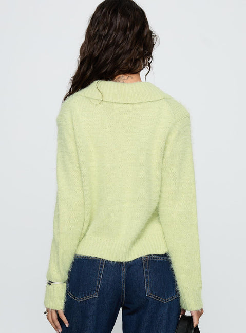 Nayara Collared Asymmetric Knit Sweater Green