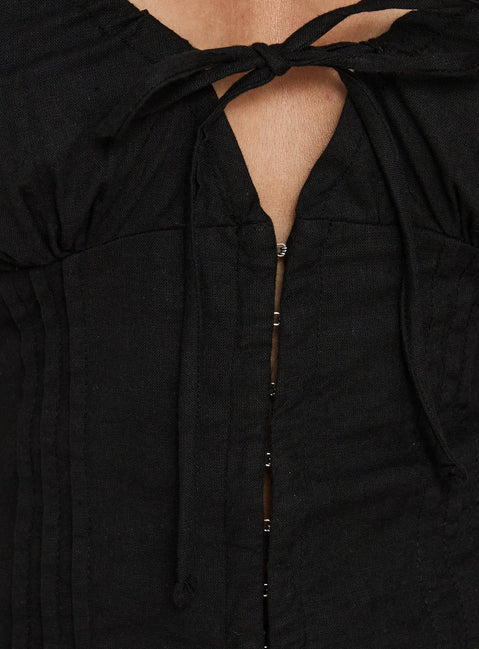 Fabiella Puff Sleeve Blouse Top Black