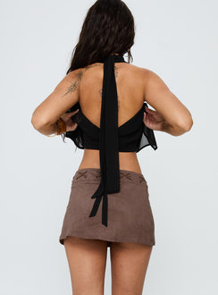 back view of model wearing Princess Polly Jordayna Stud Mini Skirt Brown Mini Skirts 