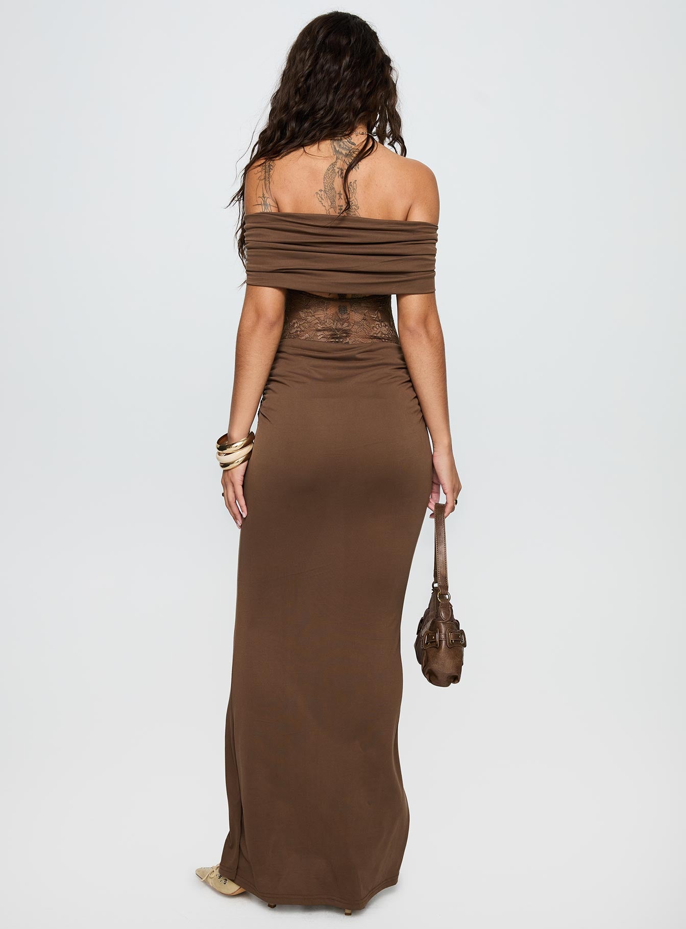 Gwendolen Off The Shoulder Maxi Dress Brown