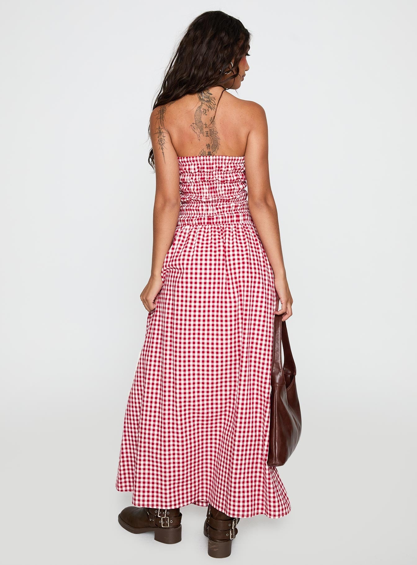 Human Nature Strapless Maxi Dress Red Check