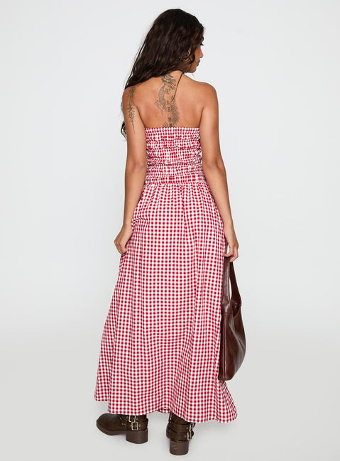 Human Nature Strapless Maxi Dress Red Check