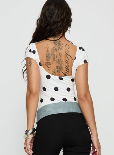 Truthfully Low Back Top White Polka