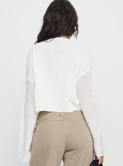 back view of model wearing Princess Polly Riala Off Shoulder Knit Sweater White cropped Jumpers 