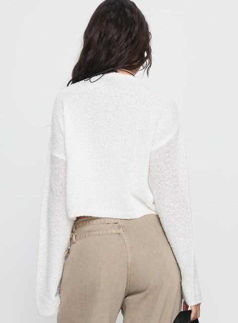 back view of model wearing Princess Polly Riala Off Shoulder Knit Sweater White cropped Jumpers 