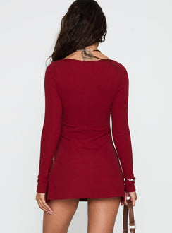 Baseline Long Sleeve Rib Mini Dress Red