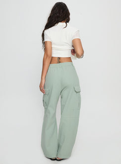 back view of model wearing Princess Polly Elanthea Cargo Pants Green High Waisted Pants 